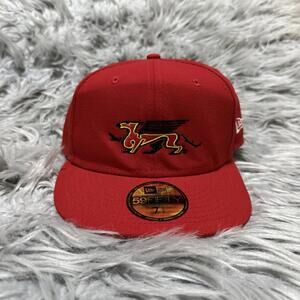 Winged Lion Fitted Hat Size 7 1/4 Custom Logo New Era Red Men’s